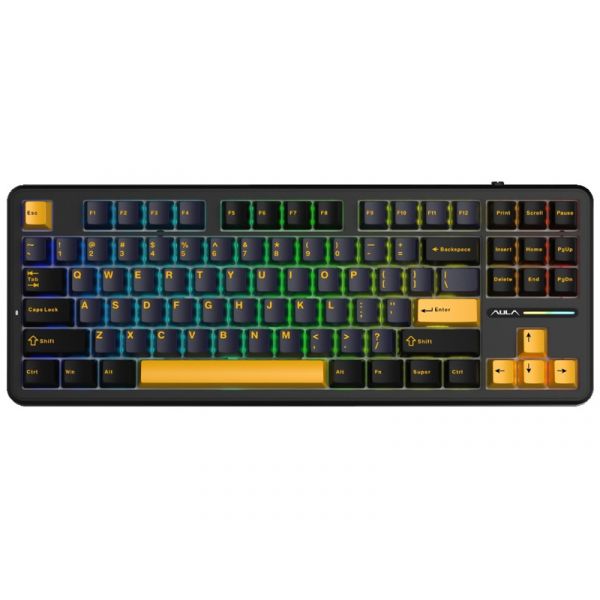 AULA F87 vezeték nélküli mechanikus gamer billentyűzet, fekete-narancs (AU-F87-BO)