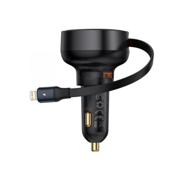 Baseus EnjoymPro autós gyorstöltő automatata behúzós Lightning kábellel (C00057801111-00) fekete