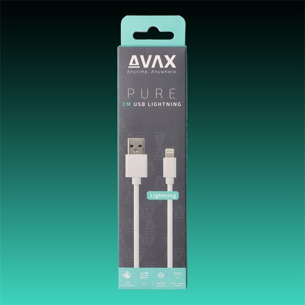 AVAX Töltőkábel, USB-A - Lightning, 2,1A, 2 méter, fehér (AVAX_CB124W)