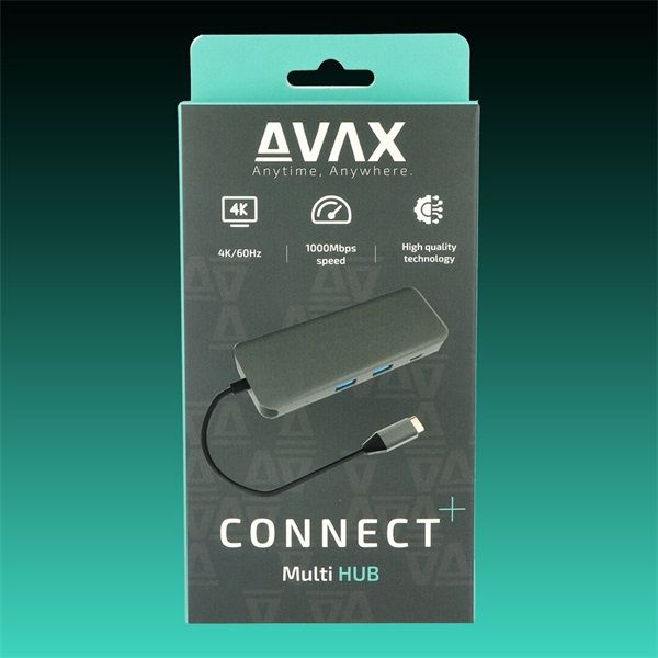 AVAX USB HUB USB-C 8in1 2xUSB3.0, USB-C, HDMI, RJ45, TF/SD, 100W (HB612)