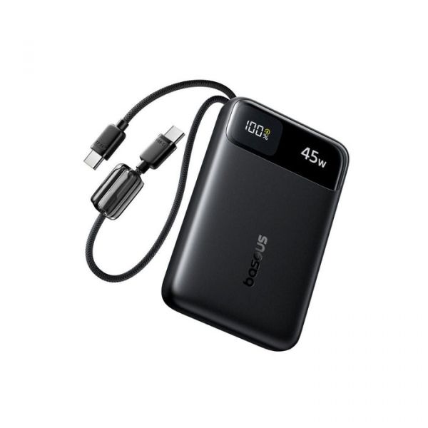 Baseus EnerFill FC11 gyors töltő pow e rbank 10000mAh, 45W, beépített 2×USB Type-C kábel, fekete (E0031000)
