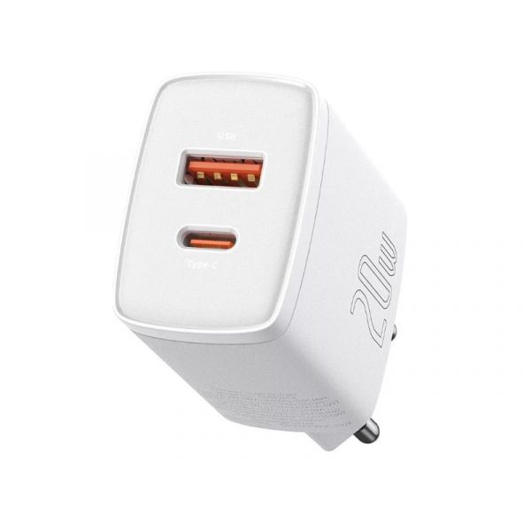 Baseus Compact Quick Charger U+C 20W hálózati gyorstöltő (CCXJ-B02) fehér