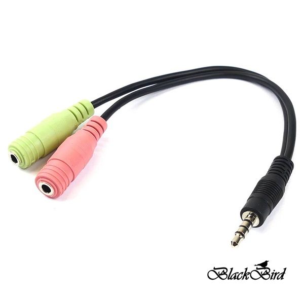 BlackBird BH1249 Átalakító Kábel Headset Stereo Jack 1x 3.5 mm 4 pin Male to 2x 3.5 mm 3 pin Female (OMTP)