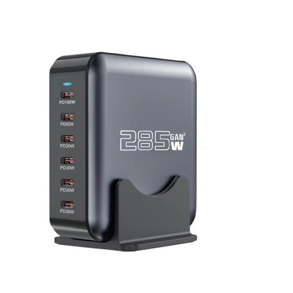 BLACKBIRD Hálózati Töltő GAN 285W 1xUSB-C PD100W + 1xUSB-C PD65W + 4xUSB-C PD30W, Fekete (BH1668)