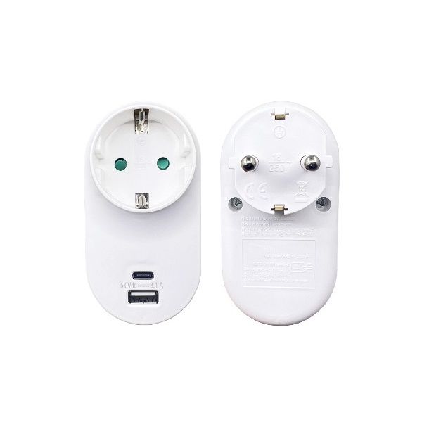 BLACKBIRD Hálózati Dugalj elosztó 250V, Max:3680W USB A+C 3.1A/5V SQ-GZB-01/01-UAC-2 gyerekvédelem, Fehér (BH1626)