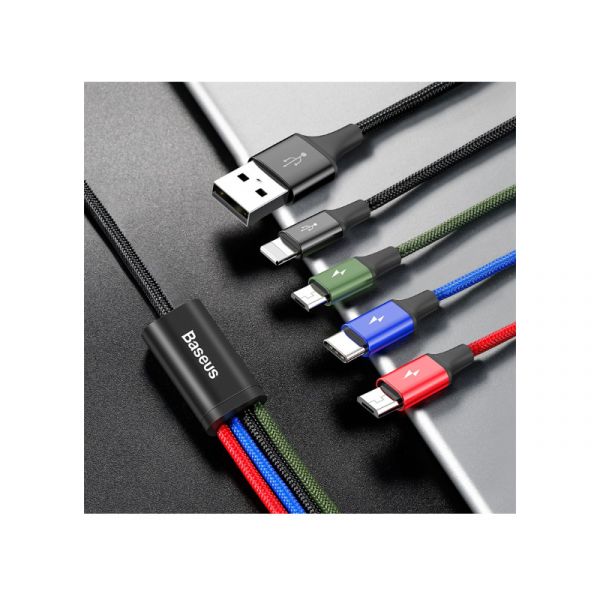 Baseus Rapid 4-in-1 USB Type-C – iPhone+2×USB Type-C+Micro USB, 3.5A gyors töltő adatk ábe l, 1.2m, fekete (CA1T4-B01)