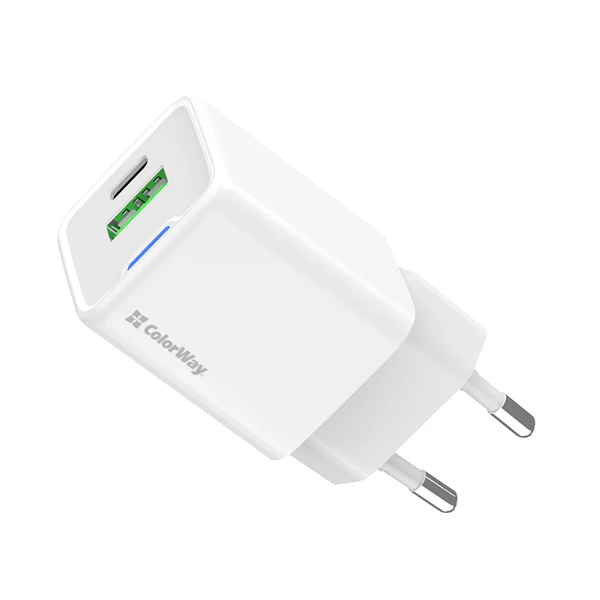 COLORWAY AC töltő adapter GaN Mini 20W PD Port PPS USB (Type-C PD + USB QC4.0) (CW-CHS062PD-WT)