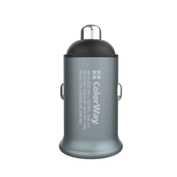 COLORWAY Autós töltő 2USB Quick Charge 3.0 (36W) szürke (CW-CHA036Q-GR)