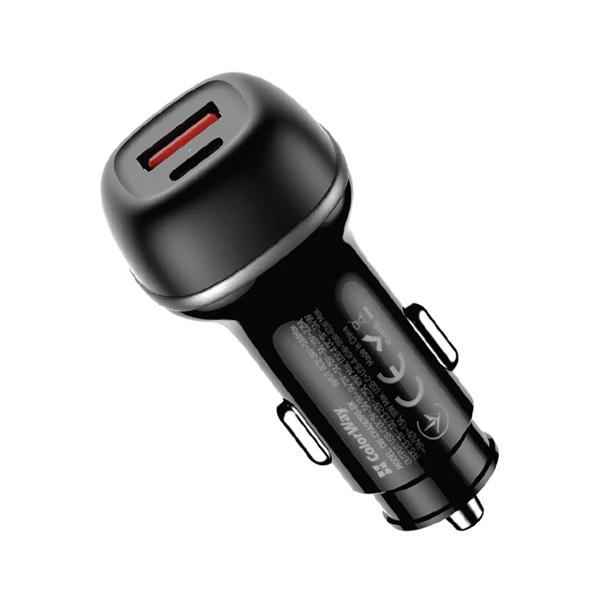 COLORWAY Autós töltő 2xUSB (Type-C PD45W + USB QC3.0 18W) (63W), fekete (CW-CHA067PD-BK)