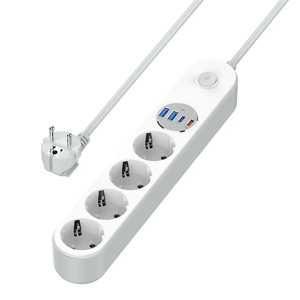 COLORWAY Hálózati elosztó 4 dugalj, 4xUSB (Type-C 2PD20W + 2USB QC3.0) (20 W), 2 m, fehér (CW-CHE44PDW)