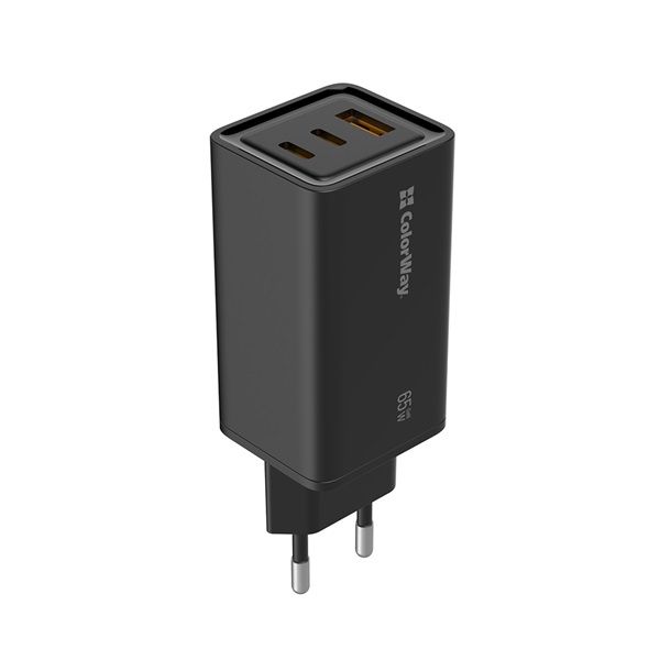 COLORWAY GaN3 Pro Power Delivery USB-A + 2 USB TYPE-C töltő adapter, 65W,  fekete (CW-CHS039PD-BK)