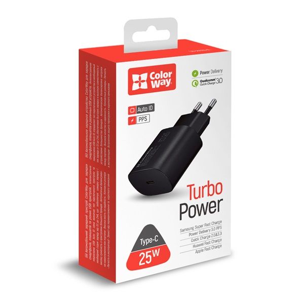 COLORWAY USB töltő adapter, Power Delivery Port PPS USB Type-C (25W) fekete (CW-CHS033PD-BK)