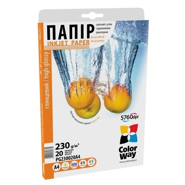 ColorWay Magasfényű High Glossy Fotópapír, 230 g/m2, A4, 20 lap (PG230020A4)