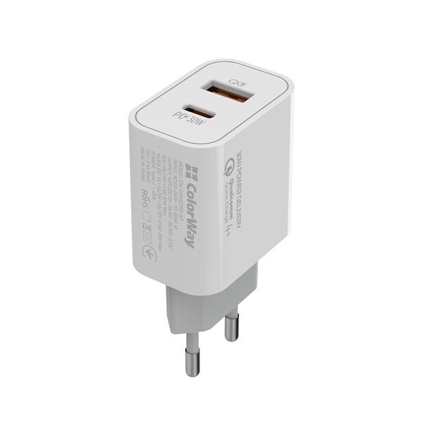 COLORWAY Power Delivery Port PPS USB Type-C PD + USB QC3.0  töltő adapter, 30W (CW-CHS037PD-WT) fehér