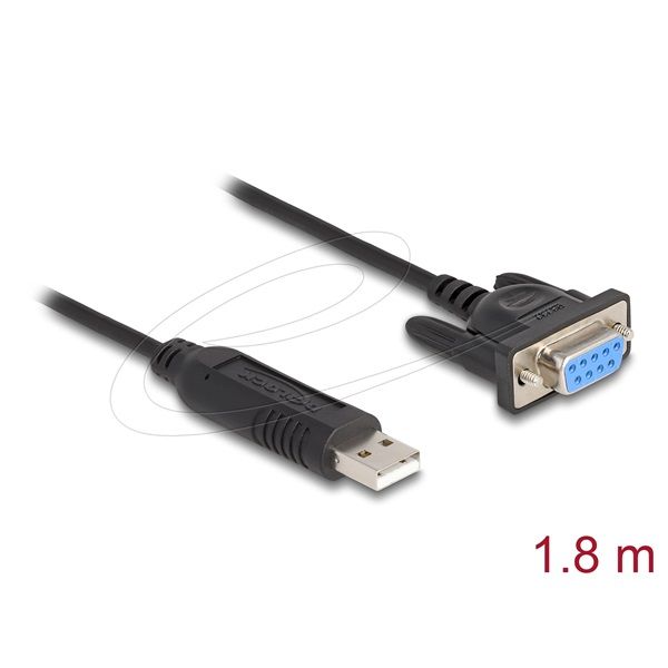DELOCK Átalakító USB 2.0 > Soros RS-232 Sub-D 9 female csavaros kompakt csatlakozóház 1.8m (67382)