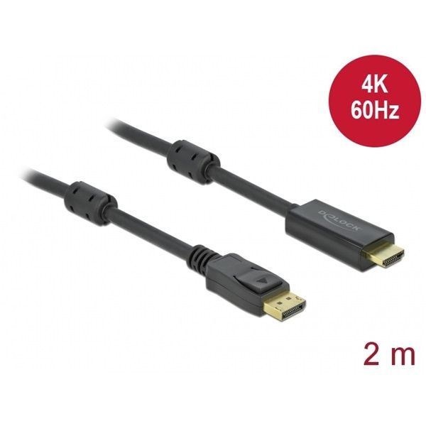 DELOCK Displayport 1.2 - HDMI 4K 60Hz aktív kábel, 2m (85956)