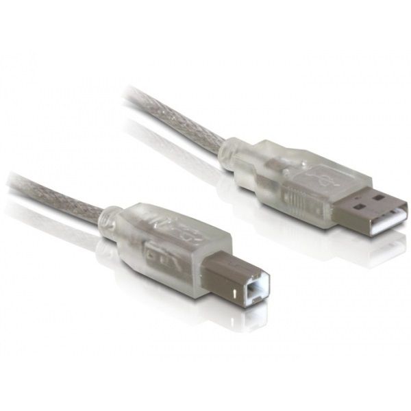 DELOCK USB 2.0 A-B összekötő kábel, 0.5m (82057) átlátszó