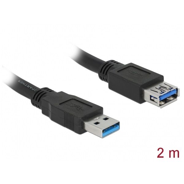 DELOCK kábel USB 3.0 Type-A male / female hosszabbító 2m fekete (85056)