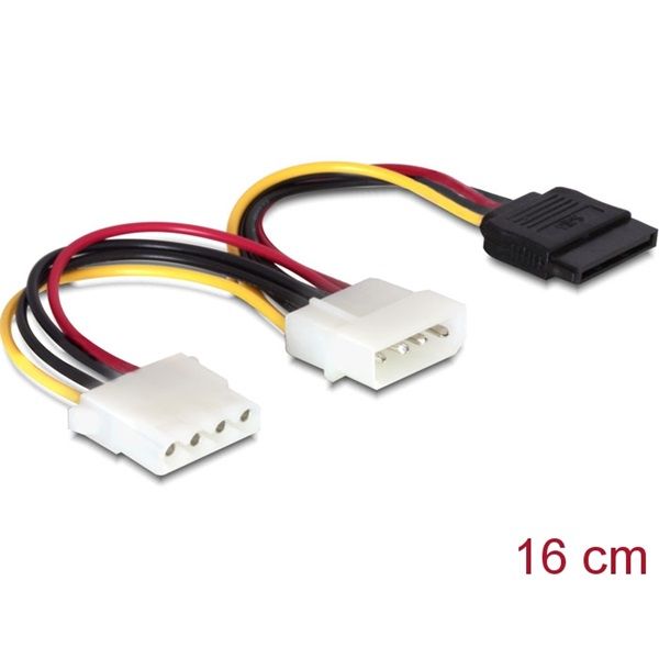 DELOCK Tápkábel Molex 4 pin male > SATA 15 pin female + 4 pin female (60103)