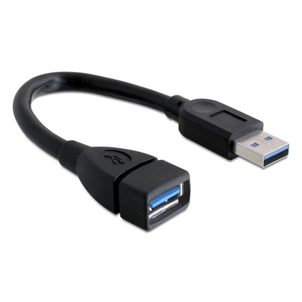 Delock USB 3.0-s bővítőkábel A-típusú csatlakozódugóval > USB 3.0-s, A-típusú csatlakozóhüvellyel, 15 cm, fekete (82776)