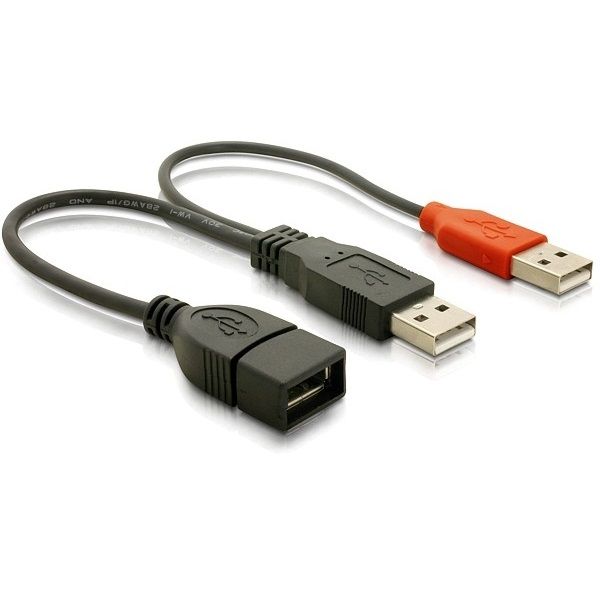 Delock Y kábel 2 db USB 2.0 A típusú apa > 1 db USB 2.0 A típusú anya 20 cm (65306)