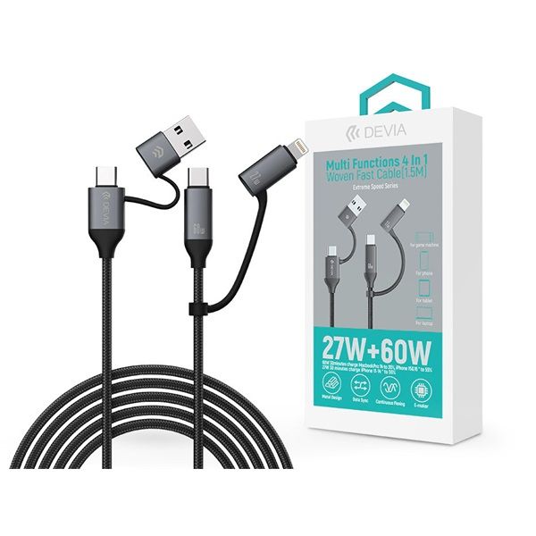 Devia Extreme Speed Series Multi Functions 4in1 USB-A/Type-C/Lightning adat- és töltőkábel (ST121553) fekete