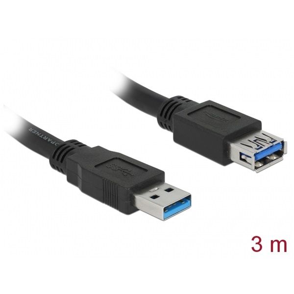 DELOCK kábel USB 3.0 Type-A male / female hosszabbító 3m fekete (85057)