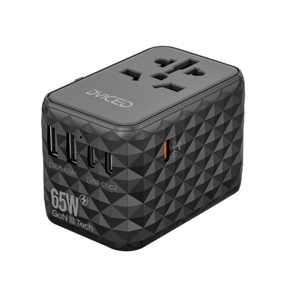 Dviced Universal travel adapter 65W GaN, Black (DV240001)