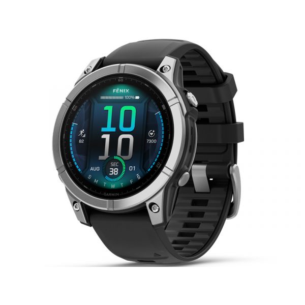 GARMIN fenix E 47 mm rozsdamentes acél, fekete szilikon szíjjal (010-03025-00)