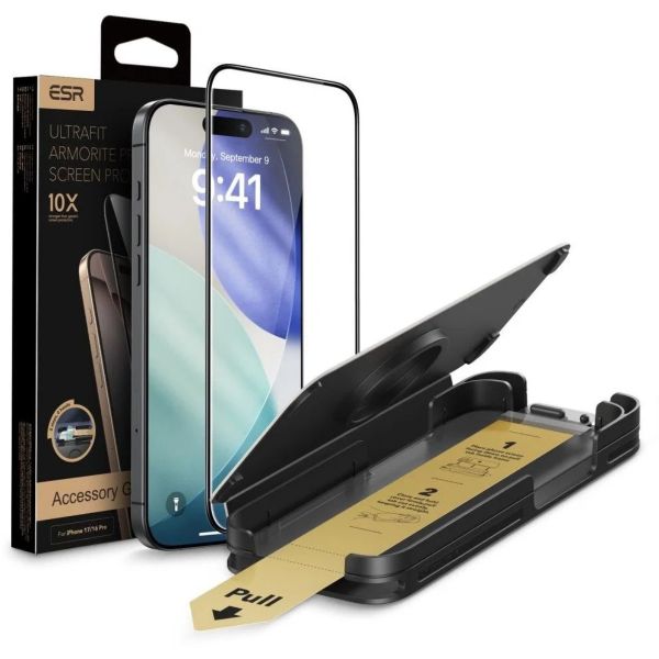 ESR ULTRAFIT ARMORITE PRO képernyővédő üveg (2.5D, 9H + segédkeret) ÁTLÁTSZÓ iphone 16 pro / 17 (GP-174894)