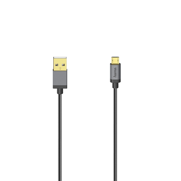 HAMA 200500, MICRO USB KÁBEL, 480 MBPS, METÁL, 0,75 M, FEKETE