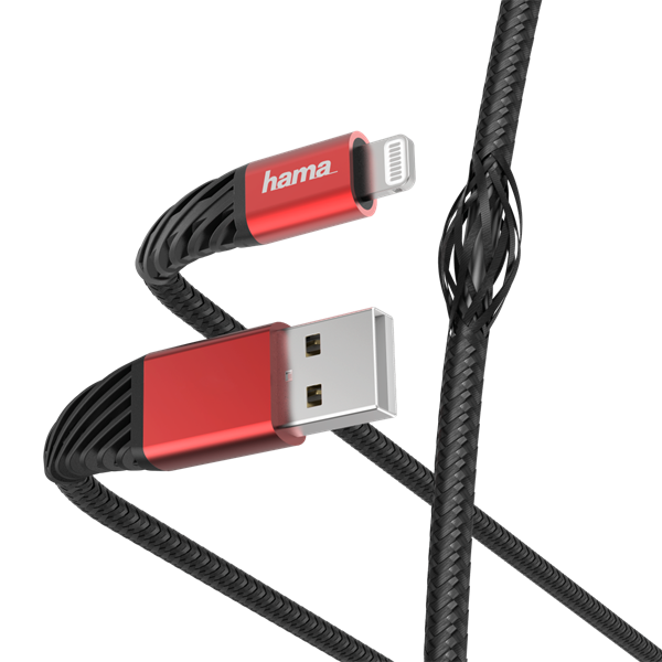 HAMA 201538, FIC E3 ADATKÁBEL  LIGHTNING "EXTREME" 1,5M, FEKETE-PIROS