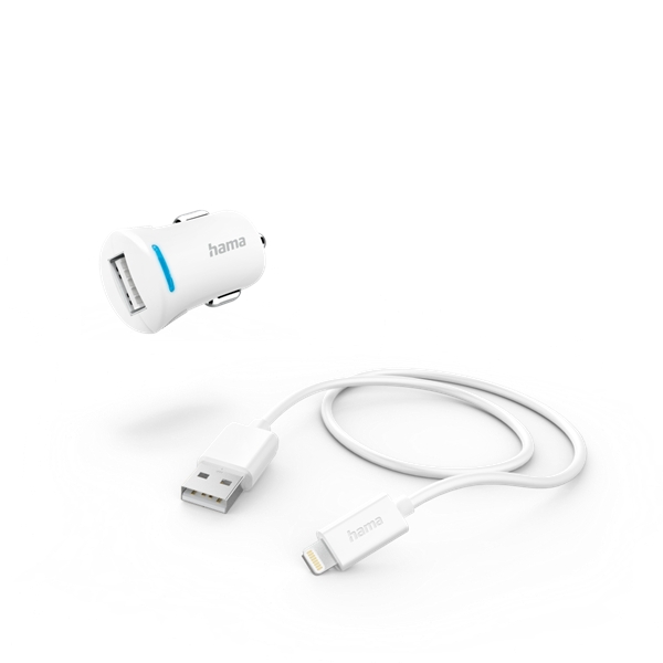 Hama FIC E3 autós töltő szett (2,4A) Lightning - USB adatkábellel, fehér (201610)