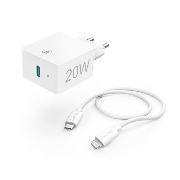 Hama FIC E3 hálózati töltő szett, (PD) 20W+Type-C - Lightning, 1 méter, fehér (201620)