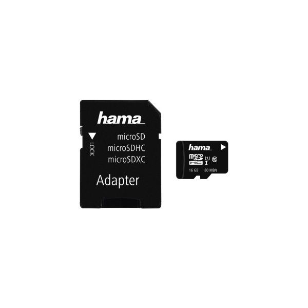 HAMA MICROSD KÁRTYA, 16GB, 80MB/S, CL10 (124138)