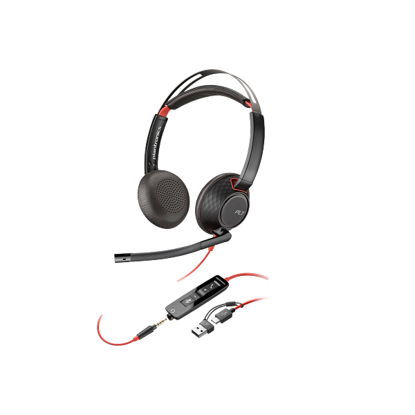 HP POLY fejhallgató Blackwire 5220 sztereó USB-C+3,5 mm-es csatlakozó+USB-C/USB-A adapter (8X231AA)