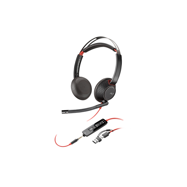 HP POLY fejhallgató Blackwire 5220 sztereó USB-C+3,5 mm-es csatlakozó+USB-C/USB-A adapter (Bulk) (8X231A6)
