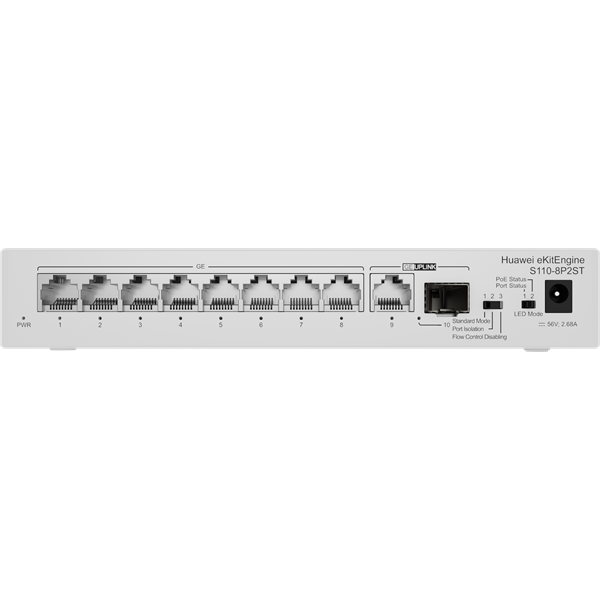 Huawei eKit Switch 8x1000Mbps (POE+) + 1x1000Mbps Uplink + 1x1000Mbps (SFP), Nem menedzselhet?, Asztali, S110-8P2ST