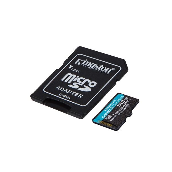 KINGSTON Memóriakártya MicroSDXC 512GB Canvas Go Plus Gen4 200R A2 U3 V30 + Adapter (SDCG4/512GB)