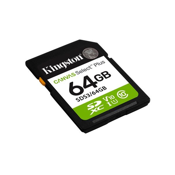 KINGSTON Memóriakártya SDXC 64GB Canvas Select Plus Gen3 100R C10 UHS-I U1 V10
