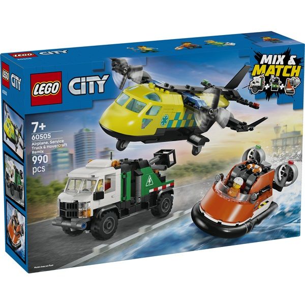 LEGO City Repülőgép, emelőkosaras kocsi és légpárnás jármű remix 60505