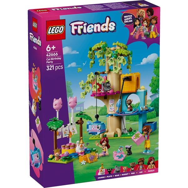 LEGO Friends Születésnapi cicazsúr és lombház cicáknak, játék építőkészlet 42666