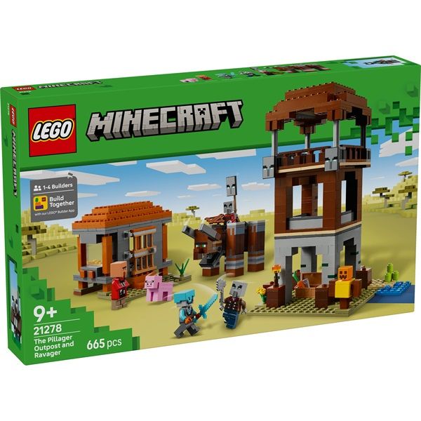LEGO Minecraft A Fosztogató őrtorony és a Romboló, gamer építőjáték és ajándék 21278