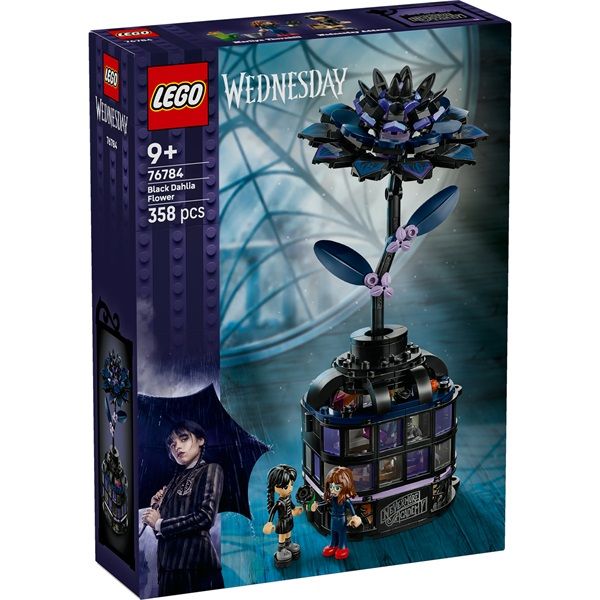 LEGO Wednesday Fekete dália, halloweeni ajándék, művirág szobadekoráció
