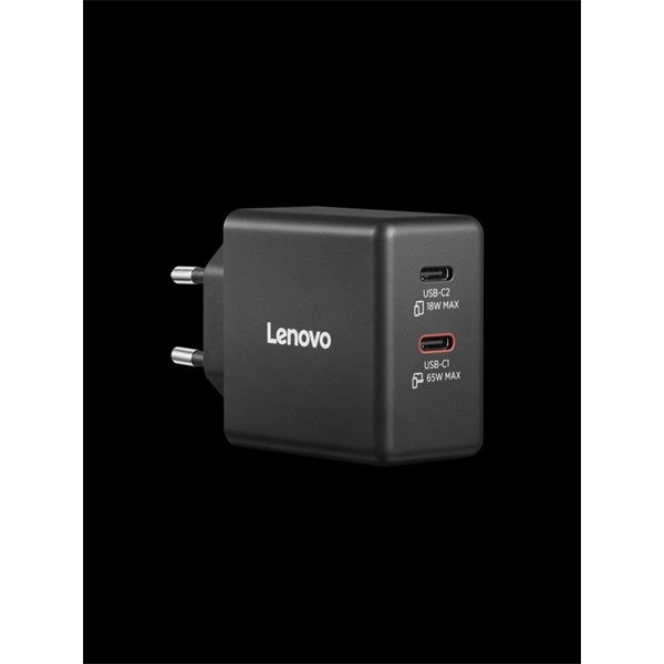 LENOVO AC Adapter - Dual USB-C 65W GaN Charger Black - EU (40AW065BEU)