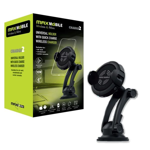 MAX MOBILE Charge2 Autós Tartó, gyorstöltéssel (3858892512050) fekete