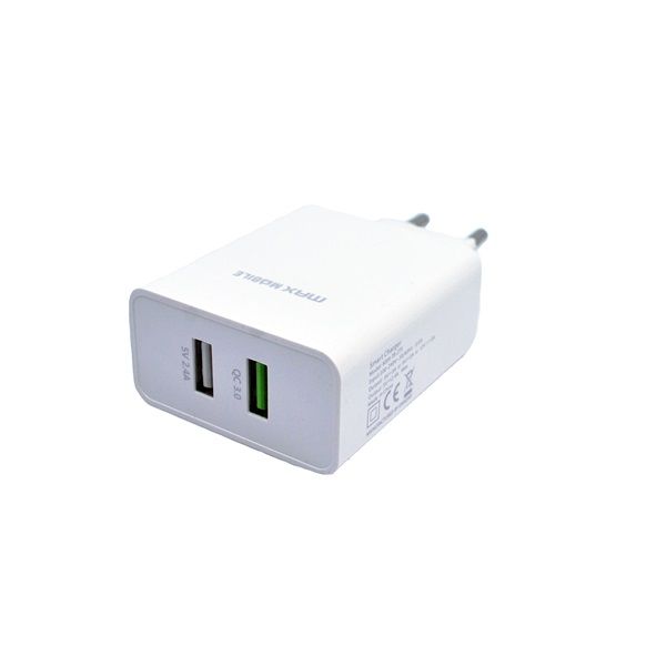 MAX MOBILE TR-275 Hálózati gyorstöltő , 2xUSB (3858892514009) Fehér