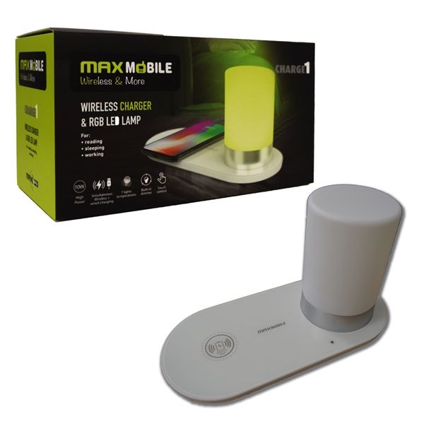 MAX MOBILE LED Asztali Lámpa & Wireless Töltő RGB (3858892511428) Fehér