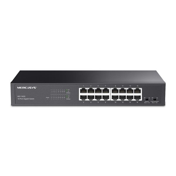MERCUSYS Switch 16x1000Mbps, Fémházas Asztali Rackes (MS116GS)