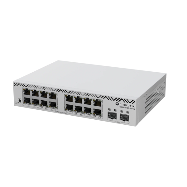 MIKROTIK Switch 16x1000Mbps + 2x10Gbps SFP+, Fémházas, Rackes (CSS318-16G-2S+IN)